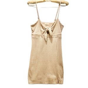 Altar’d State Checkered Plaid Minidress Dress Tan Brown Cream Size Medium